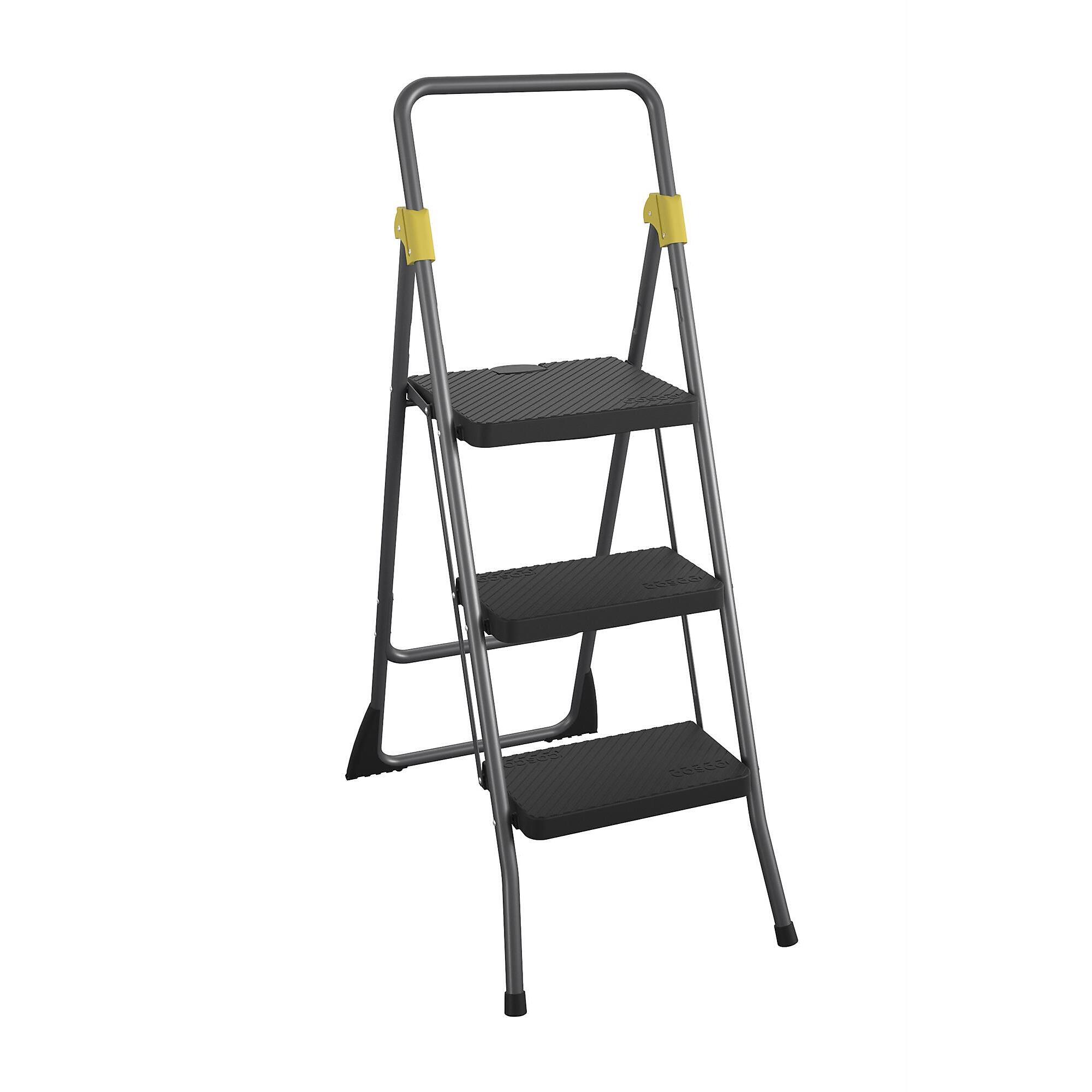 Cosco, 3-Step Folding Steel Step Stool, Grey/Grey/Orange, Height 55.12 ft, Capacity 300 lb, Material Steel, Model# 11839GGO